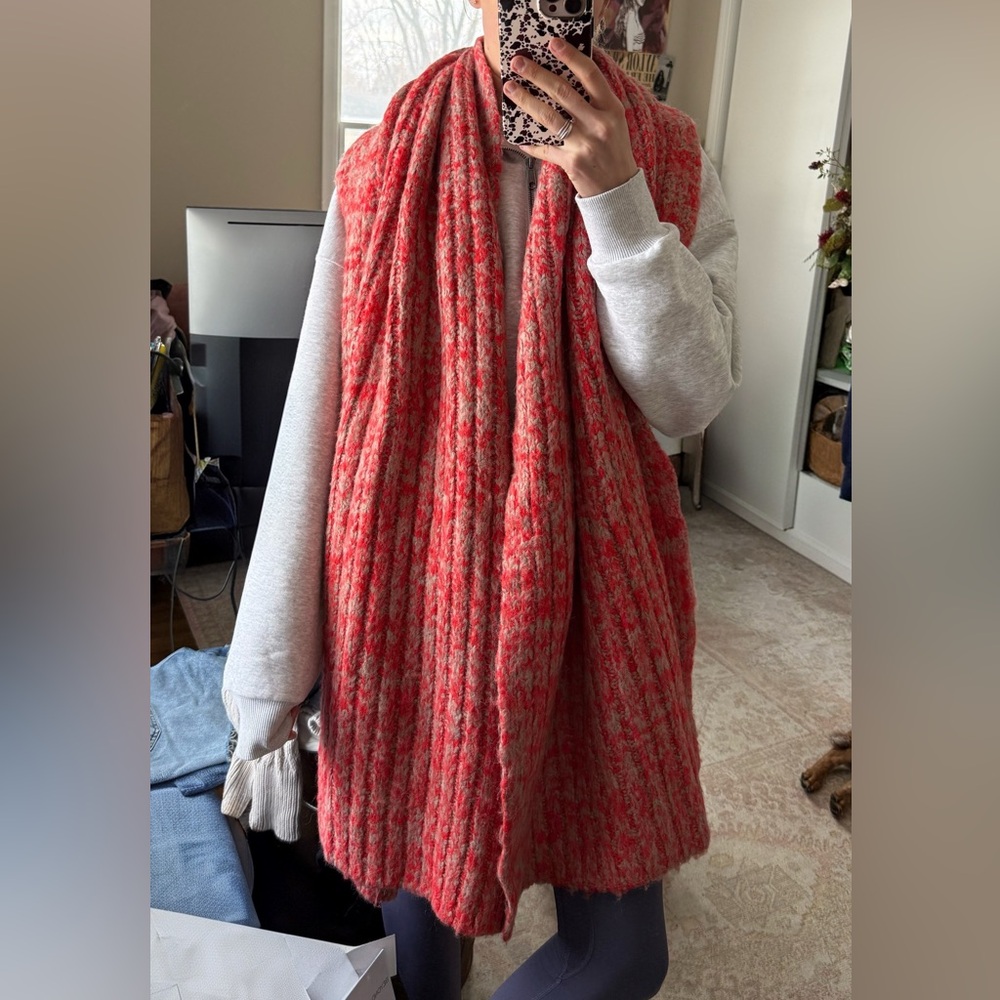 american vintage Mélange Ribbed-knit Scarf In Papaya